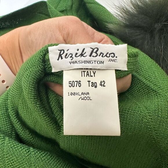 STIZZOLI 1960’s Retro Green Knit 100% Wool Cowl Neck Sweater & Skirt sz 42/44 - Picture 10 of 11